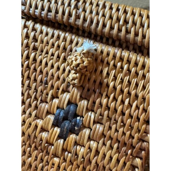 Vintage Rectangular Woven Rattan Basket With Lid & Black Accents - Picture 11 of 13